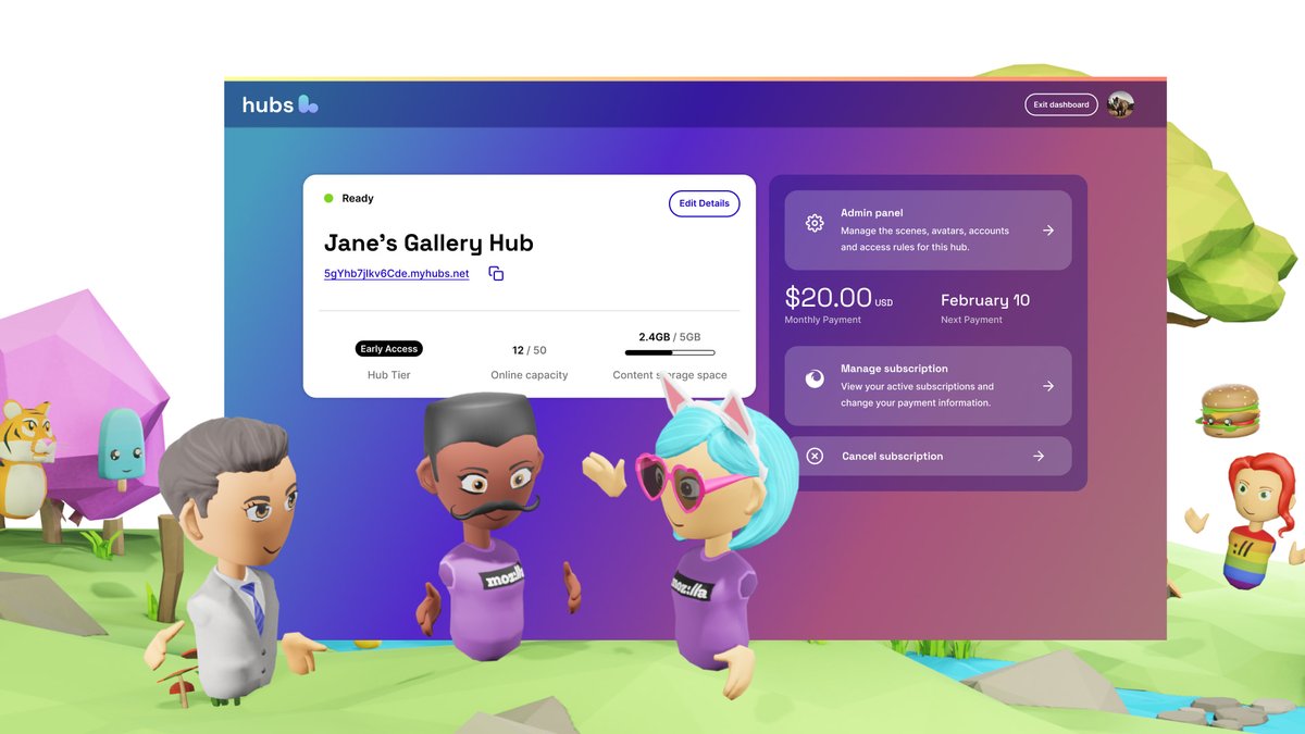 Mozilla Hubs dashboard